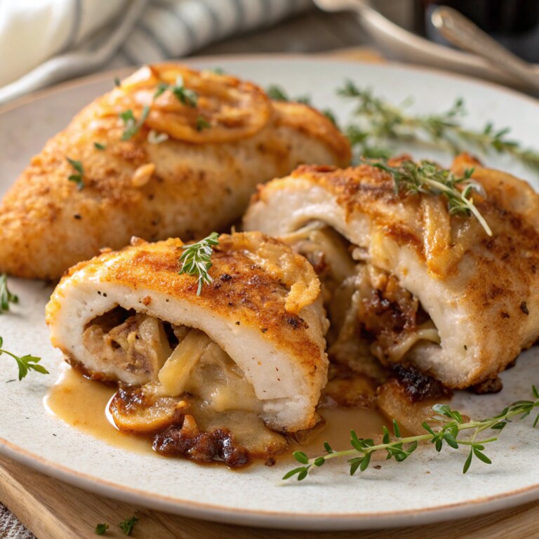 Caramelized Onion Mushroom Swiss Stuffed Chicken Breasts