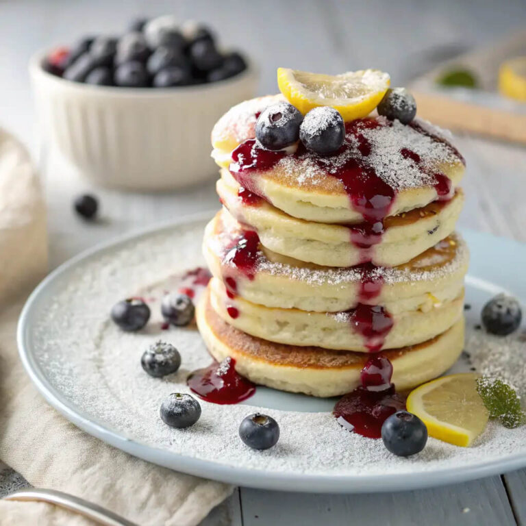 Lemon Ricotta Pancakes with Blueberry Syrup for a Sweet Breakfast