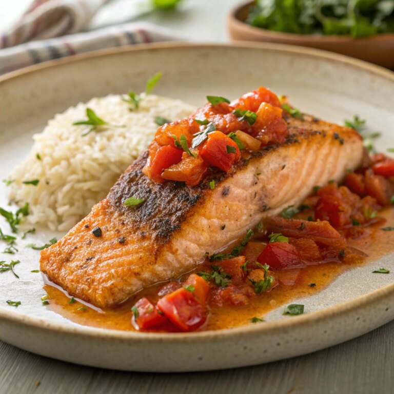 Coconut Tomato Sauce Elevates Oven Roasted Salmon Rice