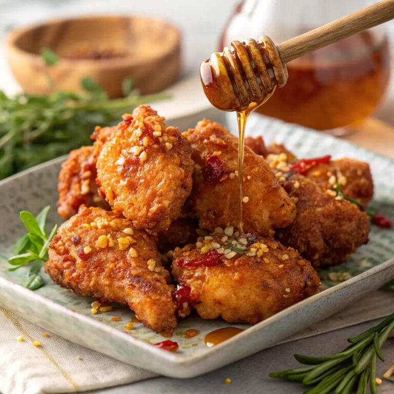 Baked crunchy hot honey chicken, crispy and spicy with a touch of sweetness