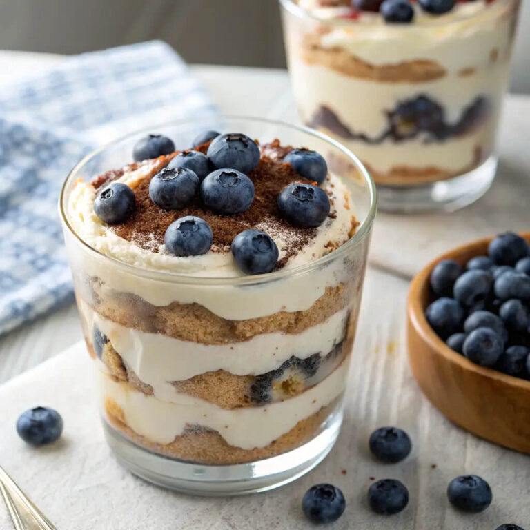 Blueberry tiramisu trifle, a fruity twist on the classic dessert