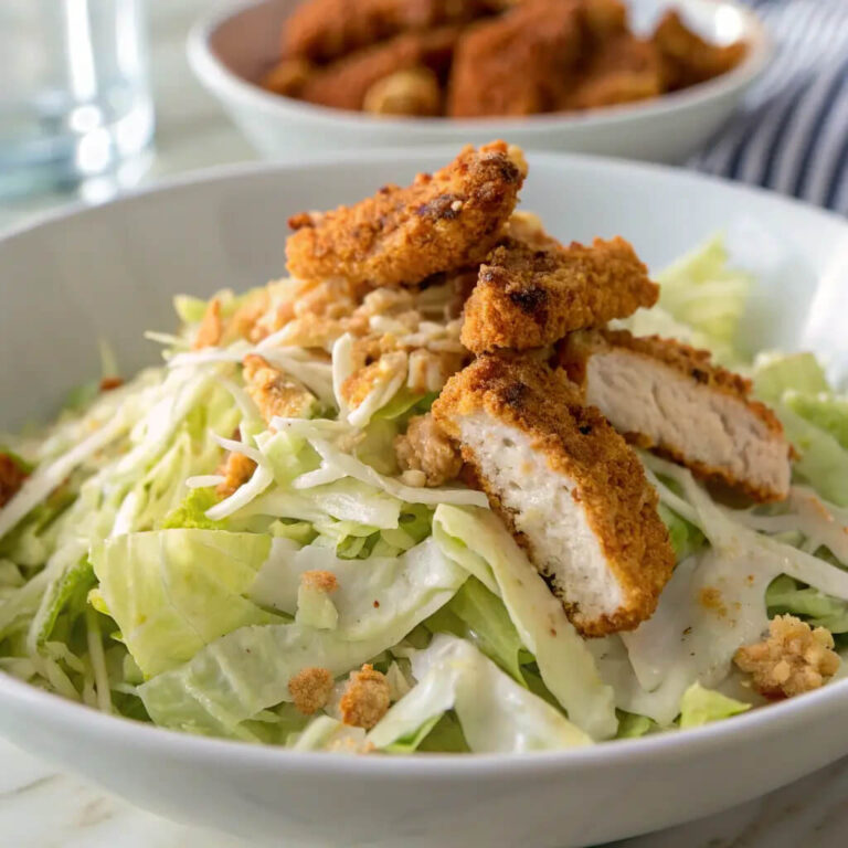 Caesar slaw with crispy chicken, a crunchy and creamy salad option
