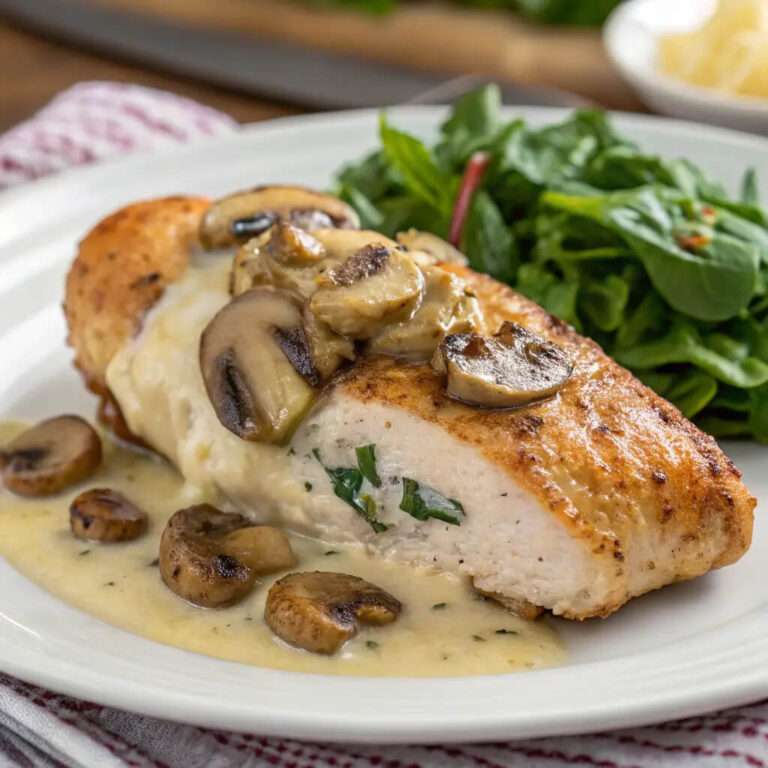 Cheesy garlic butter mushroom stuffed chicken, a flavorful dinner choice
