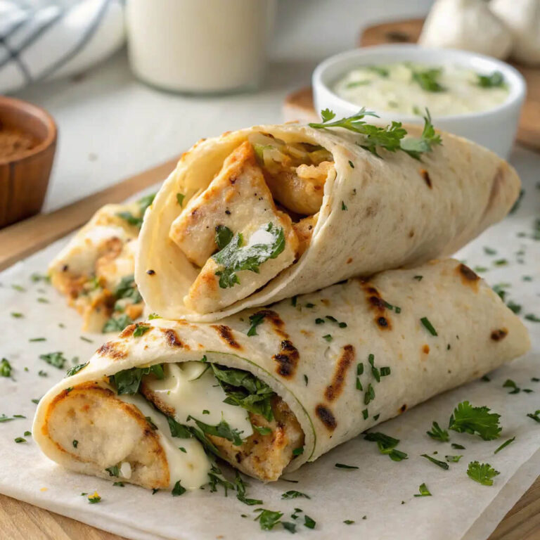 Cheesy garlic chicken wraps, savory and cheesy for a delicious meal