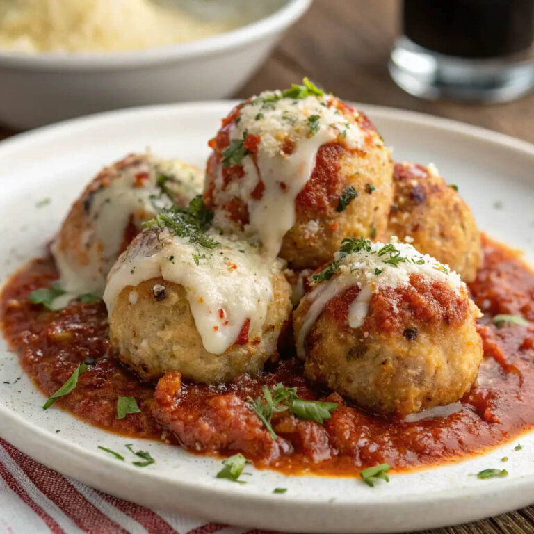 Chicken parmesan meatballs, a twist on the classic dish with tender meatballs