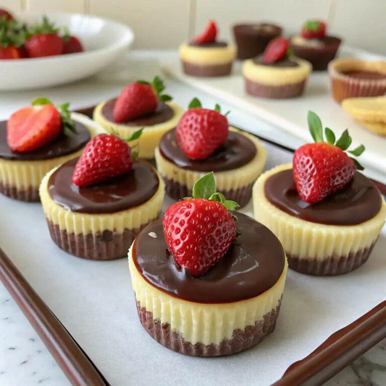 Chocolate covered strawberry mini cheesecakes, bite-sized indulgence with fresh fruit