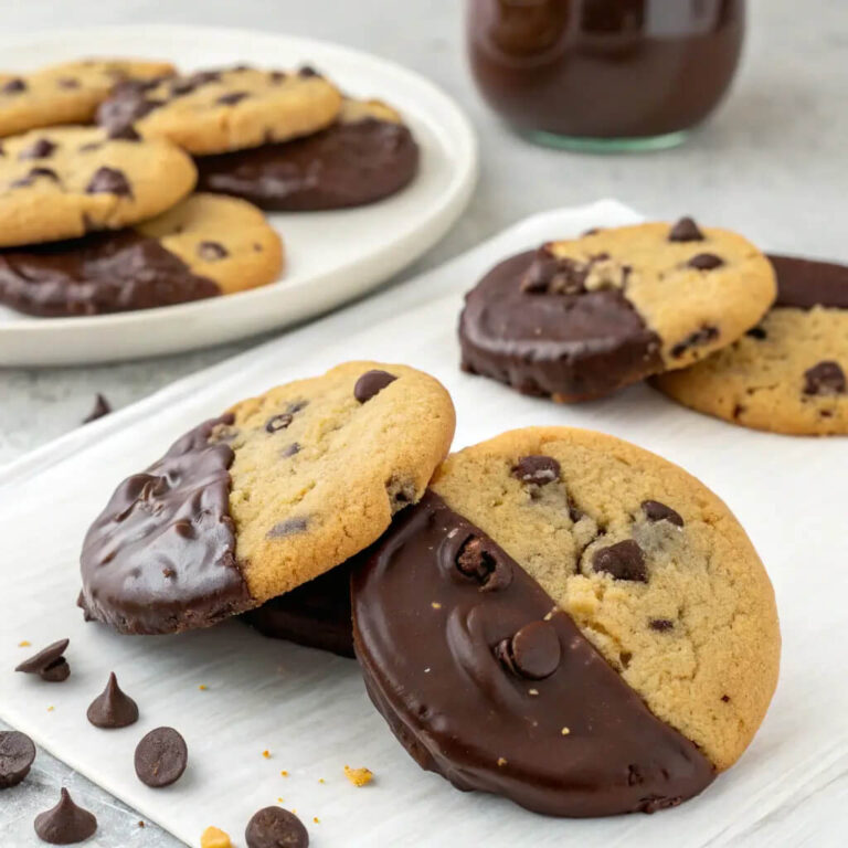 Chocolate-dipped chocolate chip cookies, extra indulgent with double chocolate