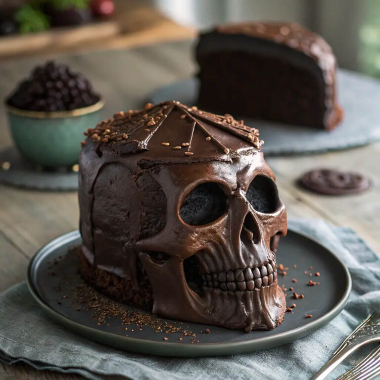 Chocolate skull cake, a spooky and delicious treat for Halloween