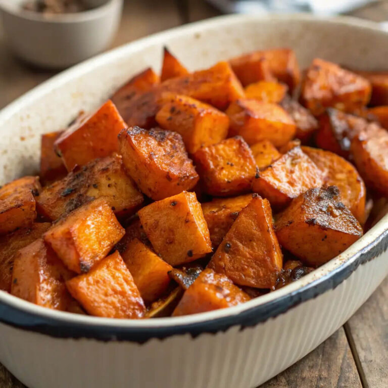 Cinnamon maple roasted sweet potatoes, sweet and savory perfection