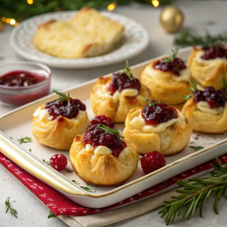 Cranberry camembert puffs, flaky and rich, perfect for holiday parties