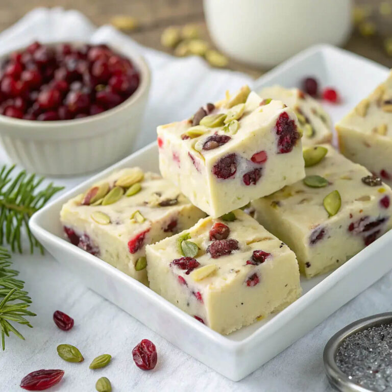 Cranberry pistachio fudge, sweet and nutty with a holiday touch