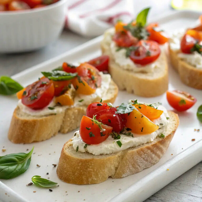 Creamy bruschetta appetizer bites, fresh and flavorful in every bite