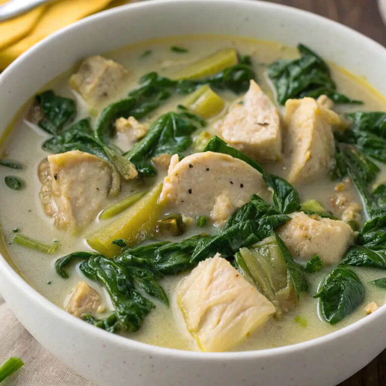 Creamy spinach artichoke chicken stew, hearty and flavorful