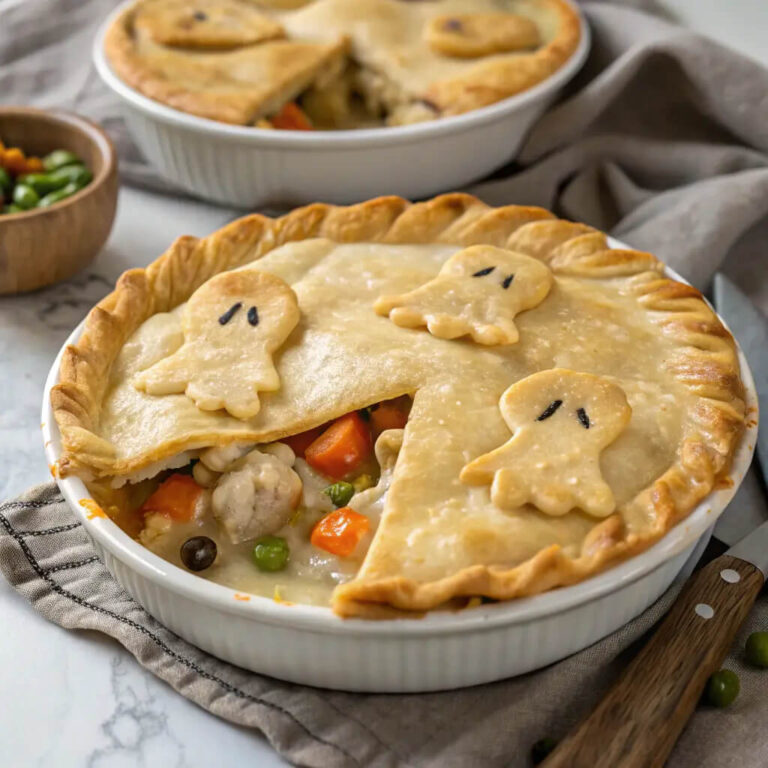 Ghostly chicken pot pie for a spooky Halloween treat