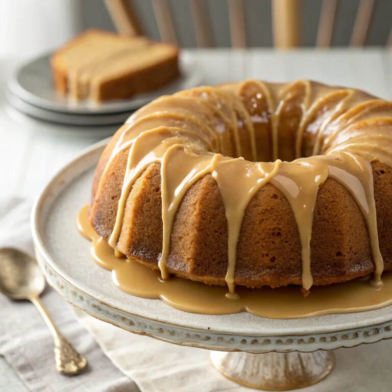 Elegant caramel magnolia bundt cake, a sophisticated dessert with a smooth caramel flavor