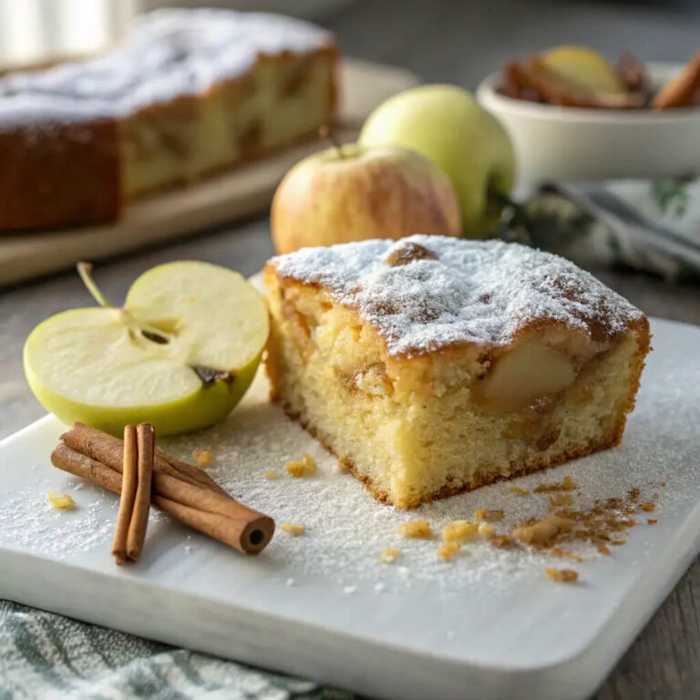 Fresh apple cake, moist and flavorful with a hint of sweetness