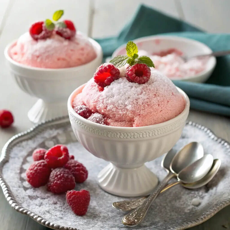 Frozen raspberry souffle, a refreshing and airy frozen treat