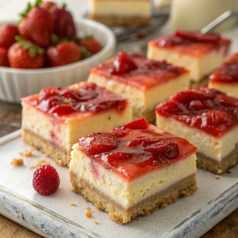 Golden Oreo strawberry cheesecake bars, a sweet and fruity dessert
