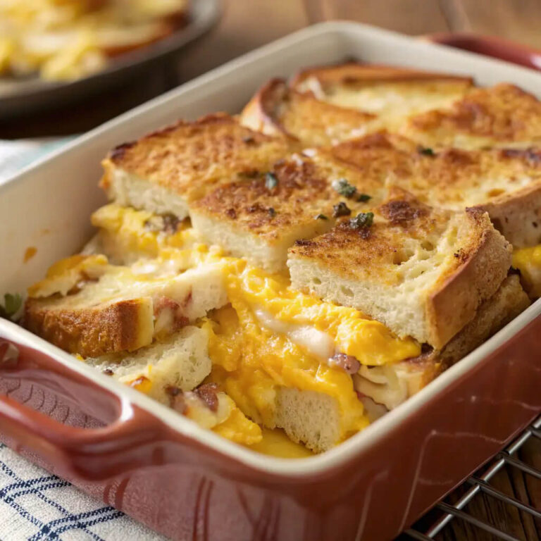 Grilled cheese breakfast casserole, a savory and comforting morning treat
