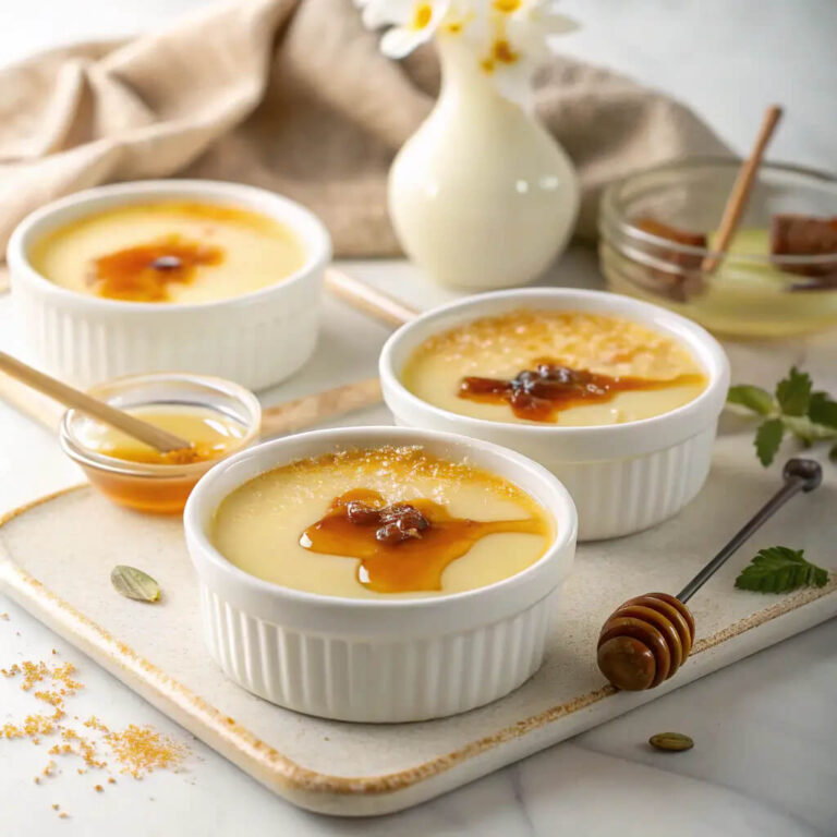 Honey vanilla pots de creme, smooth and sweet with a touch of honey