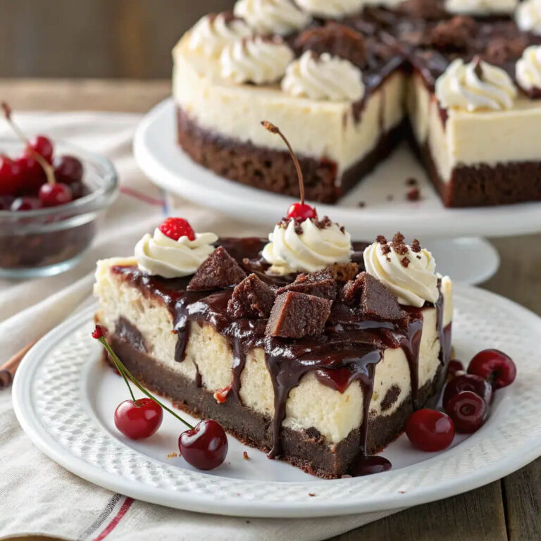Hot fudge sundae brownie cheesecake, decadent and indulgent with a rich chocolate base