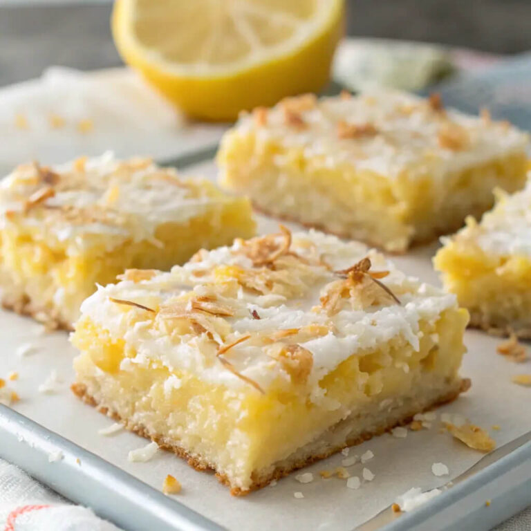 Lemon coconut gooey butter bars, a tropical treat with a creamy finish