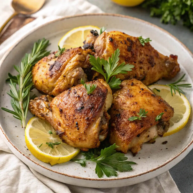 Lemon and garlic herb chicken thighs that are juicy and flavorful