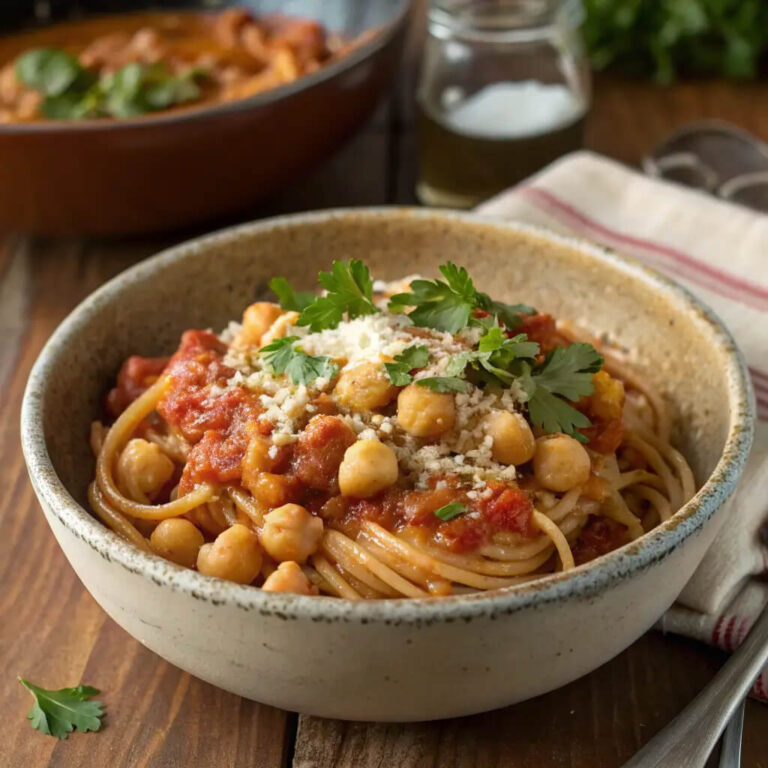 Quick pasta and chickpeas, a simple and hearty meal