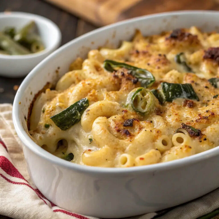 Roasted poblano and smoked gouda mac and cheese, creamy and smoky