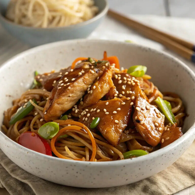Savory chicken teriyaki noodles, a flavorful and hearty meal