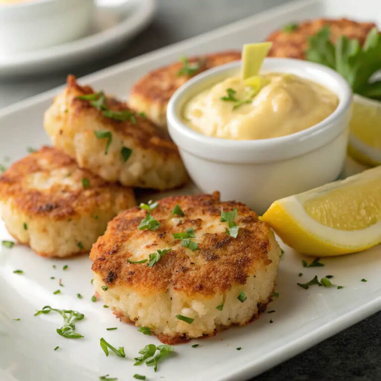 Shrimp cakes with lemon aioli, savory cakes with a zesty dip