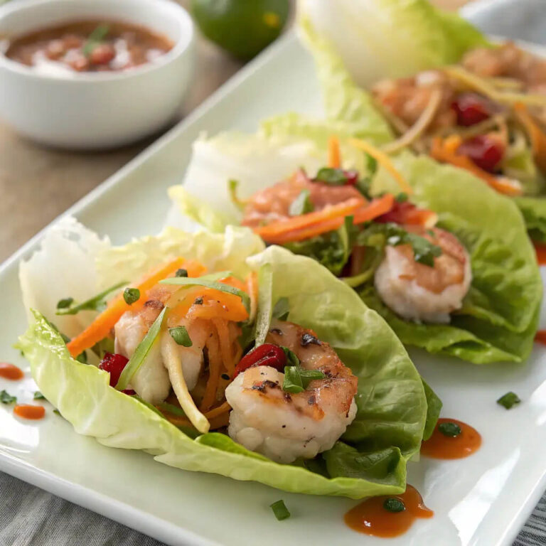 Shrimp lettuce wraps, light and fresh with a tangy sauce