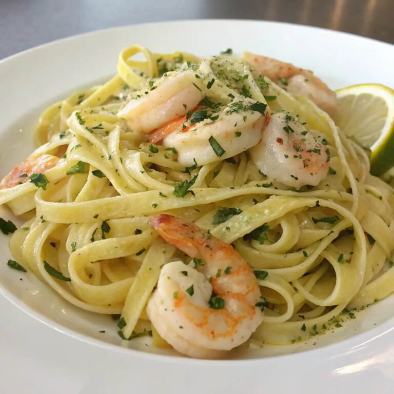 Linguine with shrimp in a light, flavorful sauce