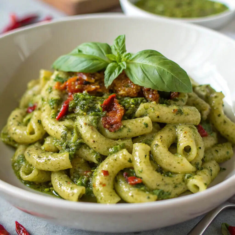 Spicy pesto cascatelli, a flavorful pasta dish with a bold pesto sauce