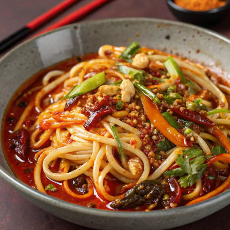 Spicy Szechuan noodles with garlic chili oil, a bold and flavorful dish