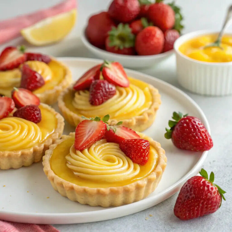 Strawberry honey custard tarts with lemon curd, a fresh and tangy treat