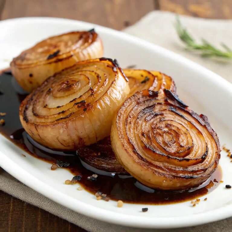 Sweet and tangy balsamic roasted onions, a simple and flavorful side dish