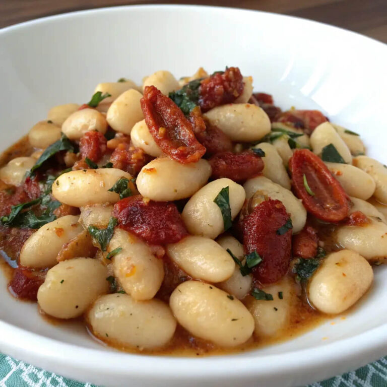 Gnocchi with white beans and sun-dried tomatoes for a vegetarian feast